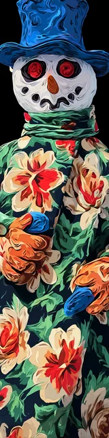 Free printable Christmas bookmarks of a creepy smiling snowman